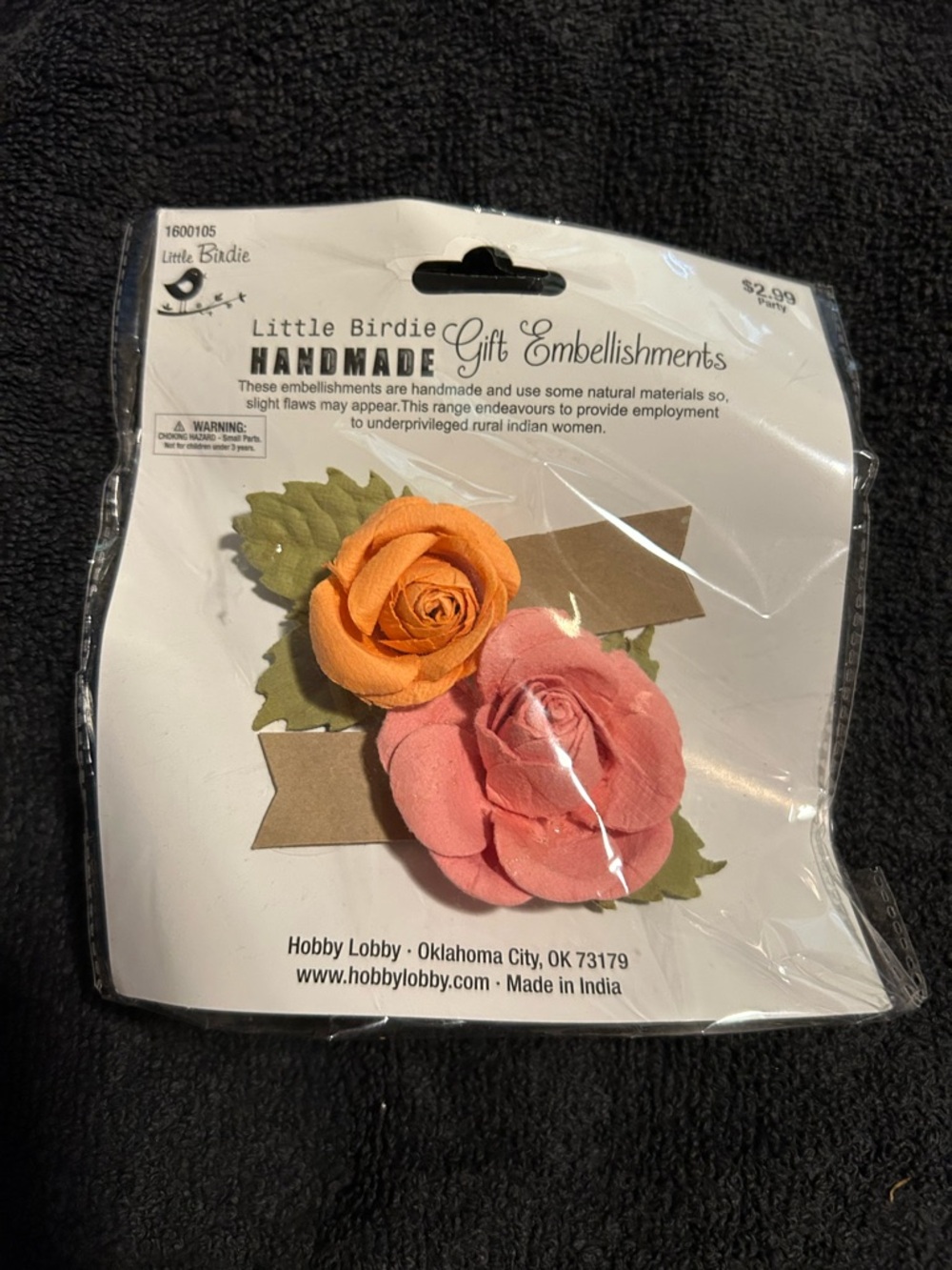 Little Birdie Handmade Gift Embellishments - Peach & Orange Fabric Flowers